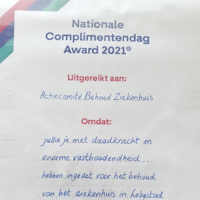 Nationaal compliment voor de stichting Actie Behoud Ziekenhuis Lelystad